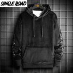 Mens Velvet Hoodies Men Winter Warm Vintage Sweatshirt Japanese Streetwear Oversized Black Hoodie Men Sweatshirts